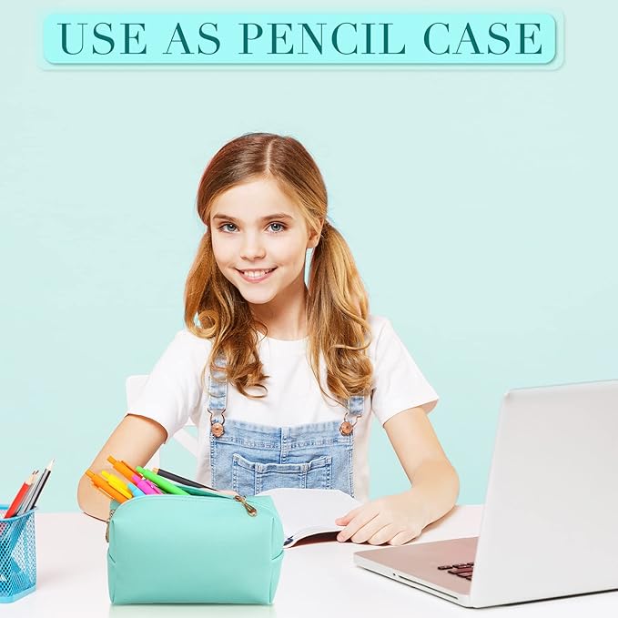 Sanwuta 9 Pcs Preppy Makeup Bag PU Leather Cosmetic Bag Makeup Pouch Plain Waterproof Toiletry Organizers for Traveling Preppy Travel Purse End of the Year Teacher Gifts Bulk(Green)