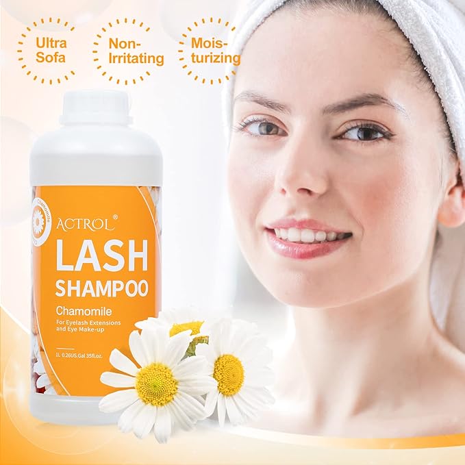 Eyelash Extension Cleanser Chamomile 1L Natural Lash Extension Shampoo Professional Eyelid Foaming Cleanser Paraben & Sulfate Free Non-lrritating with Salon and Home Care