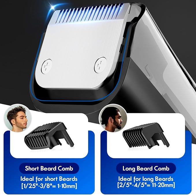 Vacuum Beard Trimmer for Men Rechargeable, IPX6 Waterproof Mustache Trimmer with Adjustable Length Combs (1/25’’-4/5’’), Men’s Electric Stubble Trimmer, Cordless with Built-in Vacuum (Black)