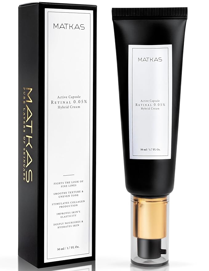 MATKAS Korean Active Capsule 0.05% Retinal Hybrid Cream 1.7 Fl. Oz. - Korean Skin Care Night Cream, Skin Care Moisturizer for Anti Aging Wrinkle Repair, 2% Niacinamide Retinaldehyde Serum for Face