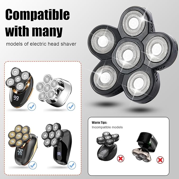 6 Head Shaver Replacement Razor Heads for Many Brands Bald Men's Electric Foil Shaver Replacement,Universal Shaver Replacement Blades for Electric Razor for Men Bald and Face,3Pack