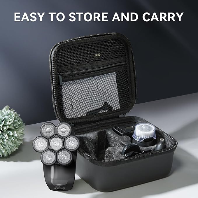 7D Head Shavers for Bald Men - 5 in 1 kensen Electric Head Hair Shaver, Head Electric Razor with Nose Hair & Beard Trimmer Cordless Rechargeable IPX6 Waterproof Wet Dry LED Display Gifts Travel Case