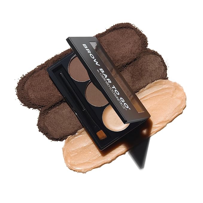 Brow Bar To Go by Gerard Cosmetics (Medium to Ebony), Eyebrow Trio Kit with Brow Powder, Brow Wax, and Angled Brush, Eyebrow Powder Dark Brown, Cruelty Free & Made in the USA