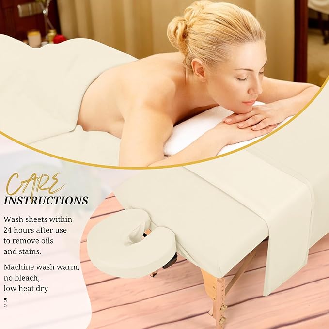 Set of 6 Massage Table Sheets Sets 3 Piece Set Includes Massage Table Cover, Massage Fitted Sheets and Massage Face Rest Cover, Massage Sheets Sets for Beauty Salon and Home Spa (Beige)