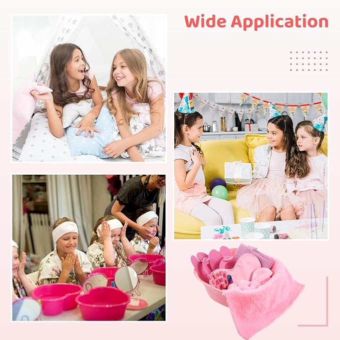 64 Pcs Kids Foot Spa Kit for Girl Spa Party with Pink Washbasin Salon Towels Nail Kit for DIY Manicure, Sleepover Party Favors for Little Ones, Foot Care Kit