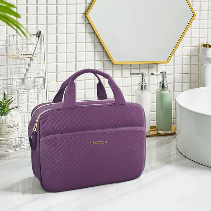 BAGSMART Large Toiletry Bag, Travel Makeup Organizer Water-resistant Makeup Cosmetic Bag Travel Bag for Accessories, Shampoo, Full Sized Container, Toiletries (Purple, Large)
