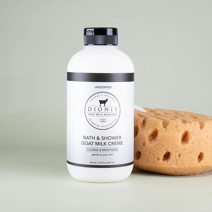 Dionis Goat Milk Skincare Unscented Bath Soap & Liquid Shower Crème, Skin Moisturizer & Hydrating Body Wash Made in The USA, Cruelty Free Shower Gel For Sensitive Skin, 14.5 oz Bottle