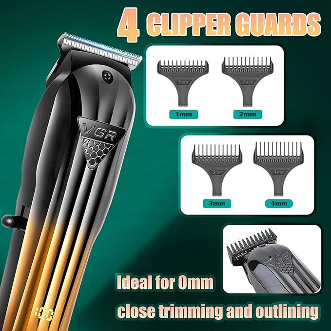 VGR 644 Hair Clippers for Men Professional, Cordless Beard Trimmer & Electric Razor Shavers for Men, Rechargeable 3 Piece Barber Hair Cutting Kit LED Display Men's Grooming Kit