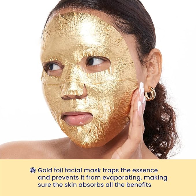 FACETORY K Beauty Face Mask Skin Care - BE BRIGHT BE YOU BRIGHTENING Sheet Mask with Gold Foil & Lemon Fruit | Glowing Gold Brightening Face Mask (10 Pack)
