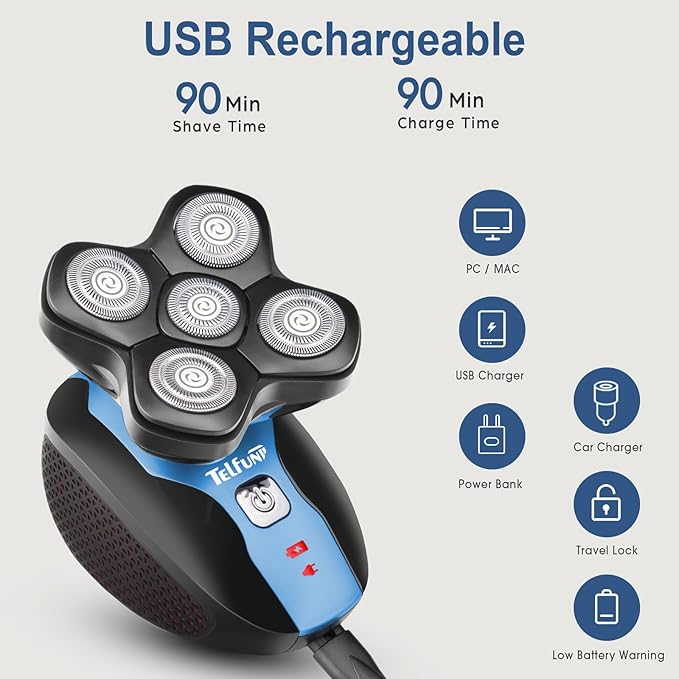 Upgrade Magnetic Head Shavers for Bald Men, Cordless & Comfort 5-in-1 Electric Razor - IPX7 Waterproof Wet/Dry Mens Grooming Kit - Easy Use Palm Shaver for a Smooth Bald Shave