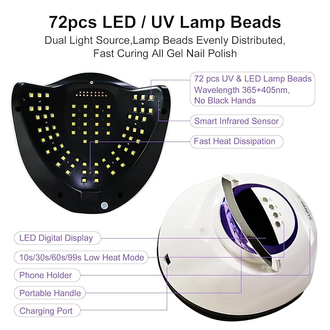 UV LED Nail Lamp Professional 300W Nail Dryer Light with Gloves,UV Light for Gel Nail Polish Kit,Fast Curing Gel X Polish Lamp with Smart Sensor 4 Timer 72 Beads,Nail Art Tools for Manicure Pedicure