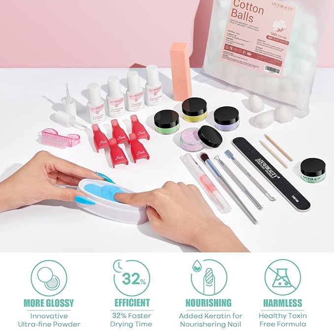 AZUREBEAUTY 170Pcs Dip Powder Nail Kit, 36 Color Neon Bright Blue Yellow with Dipping Powder Base/top Coat Activator Liquid Set & Removel Kit for French Nail Art Salon DIY Home