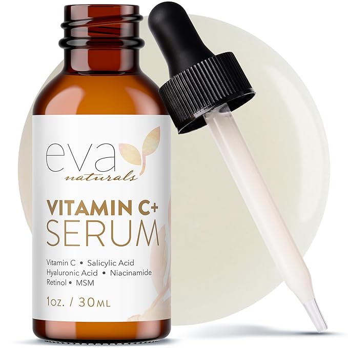 Eva Naturals Vitamin C Face Serum With Hyaluronic Acid - Anti Aging Serum - Reduce Dark Spots, Acne & Wrinkles - Retinol, Niacinamide & Salicylic Acid, Brightening Skin Serum for Glowing Skin