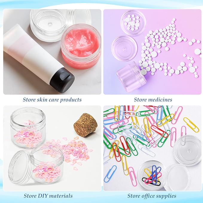 Patelai Small Clear Plastic Cosmetic Containers with Lids Cosmetic Sample Containers Travel Tiny Jars Round Pot Jars for Storage of Creams Makeup Ointments Skincare Lip Scrub(20g,100 Pcs)