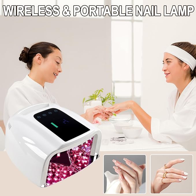 96W Rechargeable UV LED Nail Lamp, Portable Cordless UV Light for Nails with LCD Display Auto Sensor, 4 Timer Setting and Smart Sensor Nail Dryer,Nail Cure Light with Removable Bottom(White)