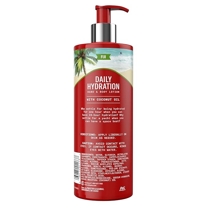 Old Spice Hand & Body Lotion for Men, Daily Hydration, 24/7 Hydration, 24/7 Replenishing Rich Moisture for Dry Skin, Lightweight Formula, Fiji with Coconut Oil Scent, 16 fl (Pack of 4)