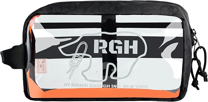 Rough Enough Clear Toiletry Bag for Traveling Transparent Cosmetic Makeup Organizer Pouch with Handle Skincare Essentials Case for Women Men Black