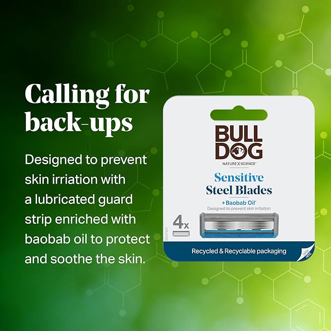 Bulldog Mens Skincare and Grooming Sensitive Skin Razor Blades Refills for Men, 4 Count