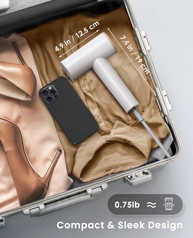 Ionic Hair Dryer, High-Speed Blow Dryer - 150,000 RPM Brushless Motor, 500 Million Negative Ions, Ultra-Light & Small, Smart Temp Control, Quiet Hairdryer for Women, Ideal for Travel, Home