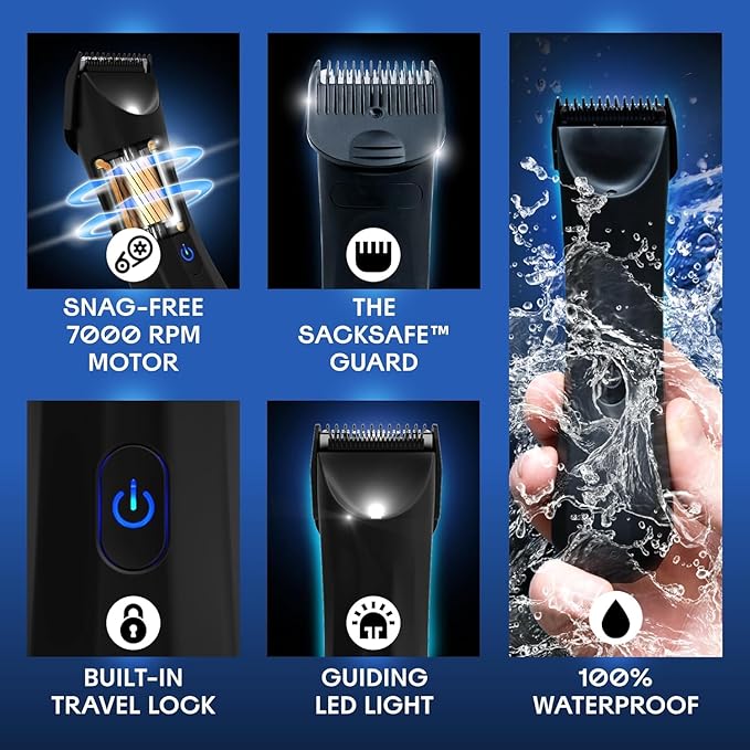 BALLS V3 The Archibald - Body & Pubic Hair Trimmer for Men - No Cuts, Sacksafe Guard, 100% Waterproof, Cordless - Wet/Dry with Replaceable Ceramic Blades Archibald Trimmer