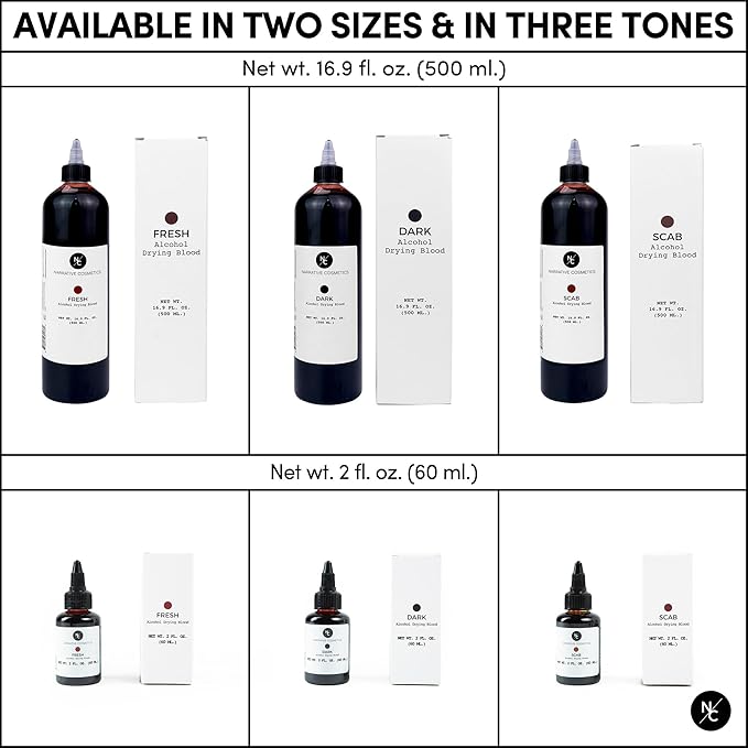 Alcohol Drying Blood, Ultra-Realistic Fake Liquid Blood, SFX Makeup for the Stage, Film, Halloween, and Cosplay - Dark 2oz