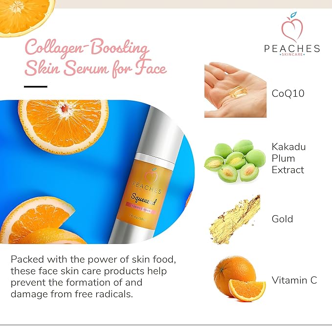 Brightening Serum with Vitamin C – Age-Defying Formula with Real Gold and Kakadu Plum for Radiant, Elastic Skin – Vegan Skincare for All Skin Types – Squeezed Vitamin C Serum (1 fl. oz)