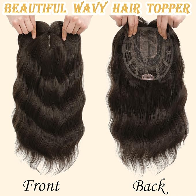 16 Inch Hair Toppers for Women with Thinning Hair, 360° 3D Realistic Toppers for Women Wispy Bangs Clip Synthetic Curly Wavy (6-8)