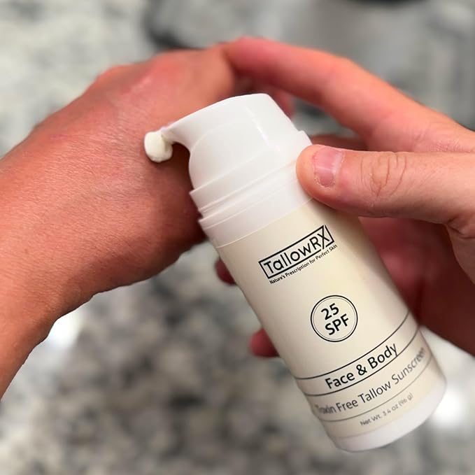 Tallow Sunscreen SPF 25 with Non Nano Zinc Oxide – Natural Mineral Sun Protection with Red Raspberry, Coconut Oil & Vit E – Reef Safe, Non Toxic & Moisturizing Sunblock for Face & Body – 3.4 oz