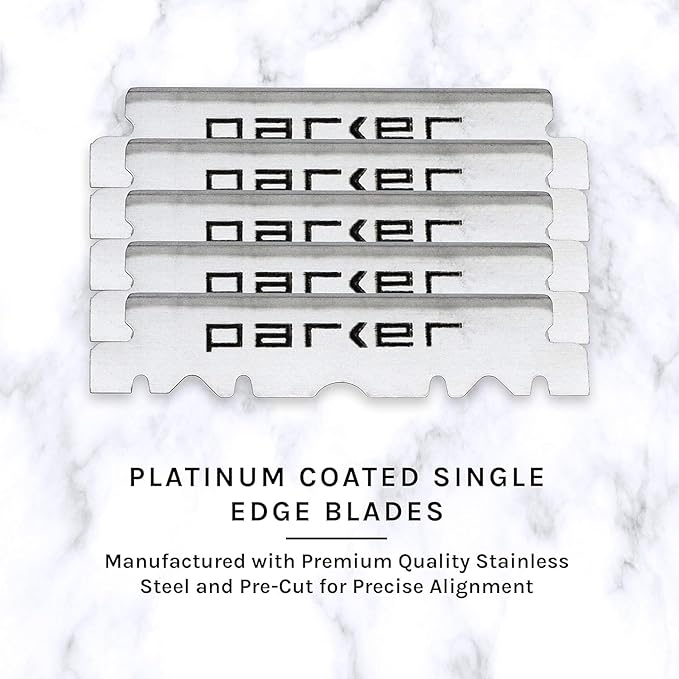 Parker PTW Push Type Blade Load Professional Straight Edge Barber/Shavette Razor with Stainless Steel Blade Arm and 5 Parker Premium Platinum Blades