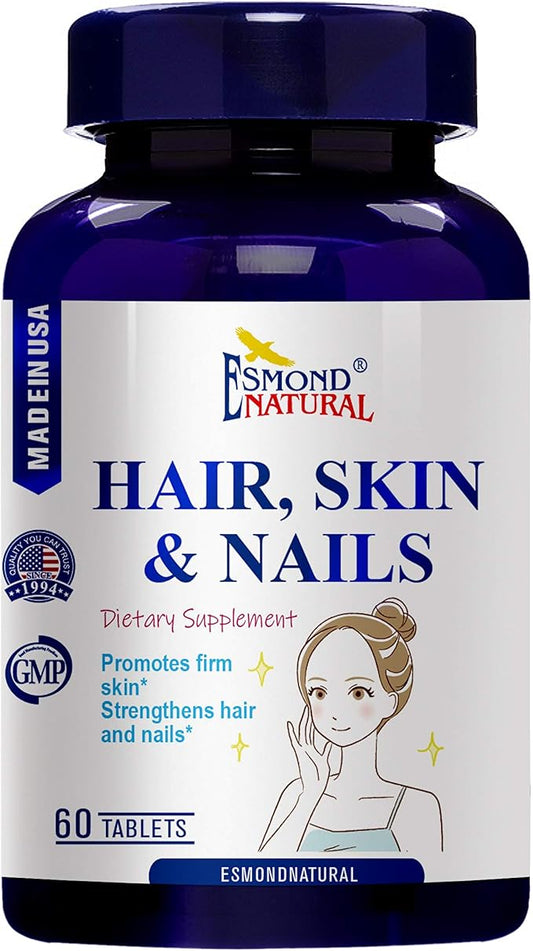 (3 Pack) Esmond Natural: Hair, Skin & Nails (Promotes Firm Skin, Strengthens Hair and Nails), GMP, Natural Product Assn Certified, Made in USA - 180 Tablets