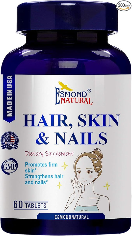(5 Pack) Esmond Natural: Hair, Skin & Nails (Promotes Firm Skin, Strengthens Hair and Nails), GMP, Natural Product Assn Certified, Made in USA - 300 Tablets