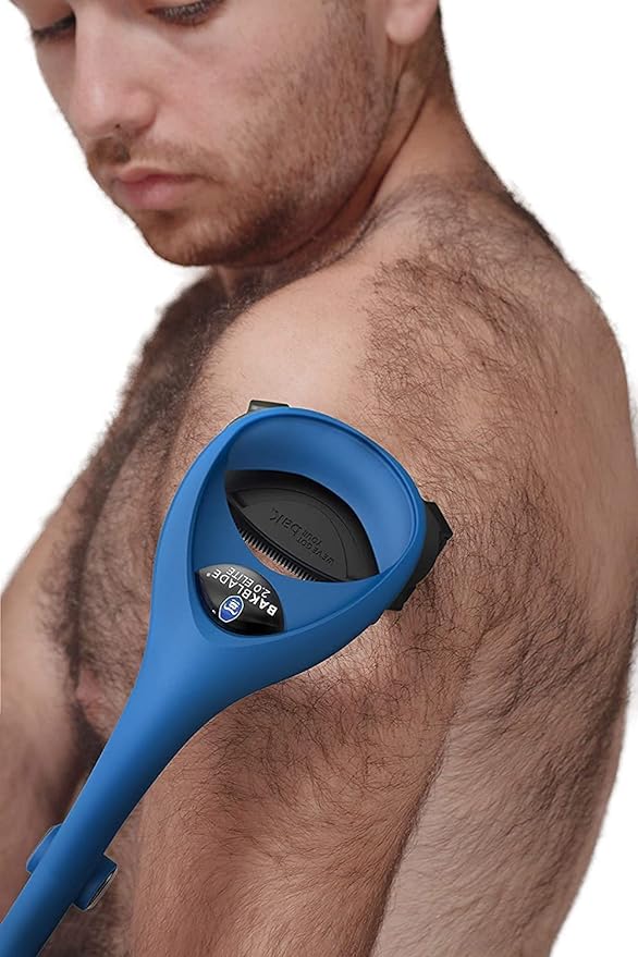 BAKblade 2.0/ELITE PLUS - Back Hair Removal and Body Shaver (DIY), Easy to Use Ergonomic Handle for a Close, Pain-Free Shave, 3 of the Wet or Dry Disposable Razor Blades, Scrubbing Sleeve Included