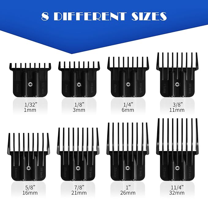 8 Pcs Trimmer Guards Fits for BaBylissPRO Barberology FX787 & FX726 Trimmer, Replacement Guards Set with Metal Spring Clip - From 1/32-5/4 inch