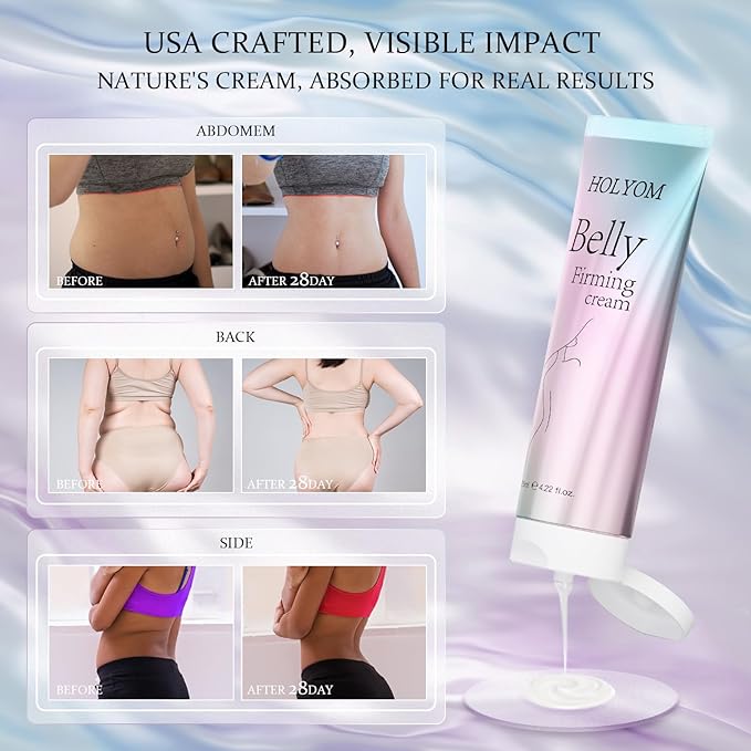 B Flat Belly Firming Cream: Premium Skin Tightening & Moisturizing for Stomach, Women Body Lotion for Firmness and Lift of Thighs & Butt - Pregnancy Skin Firming - 126ML(Rose)