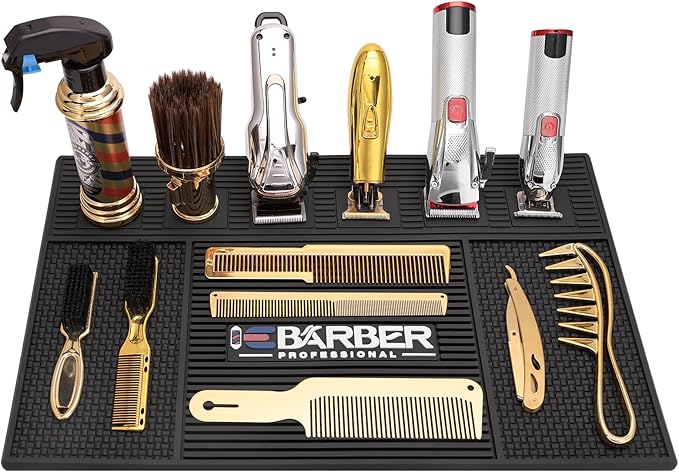 Magnetic Barber Mat for Station Barber Organizer Mat for Clipper Salon Station Tools with 6 Slots for Clippers Salon Barbershop Work Station Pads anti slip 19" X 12.5”-Black
