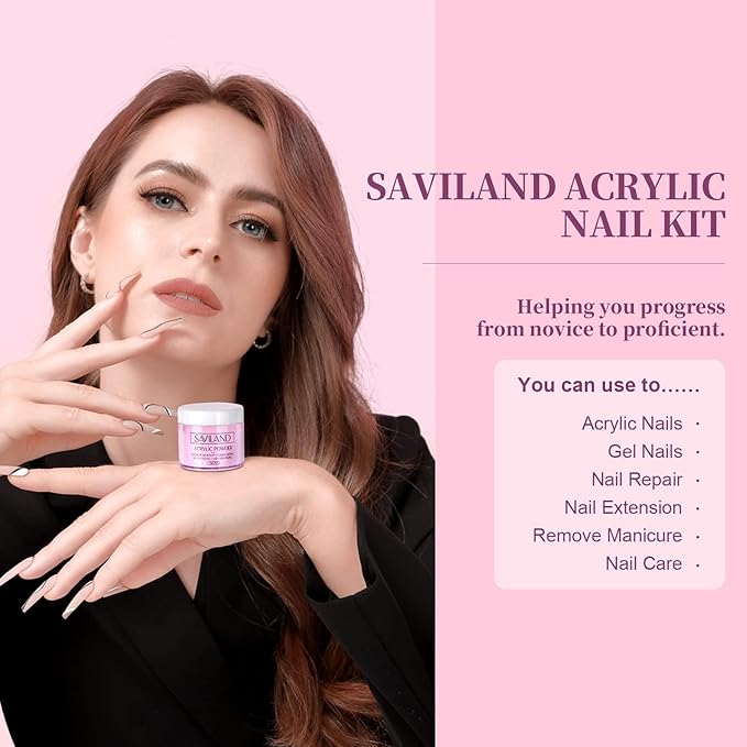 Saviland Acrylic Nail Kit for Beginners with Everything - Acrylic Powder and Liquid Set Gel Nail Polish Acrylic Nail Brush Practice Finger U V Light, Full Acrylic Nail Kit for Home DIY Nail Salon