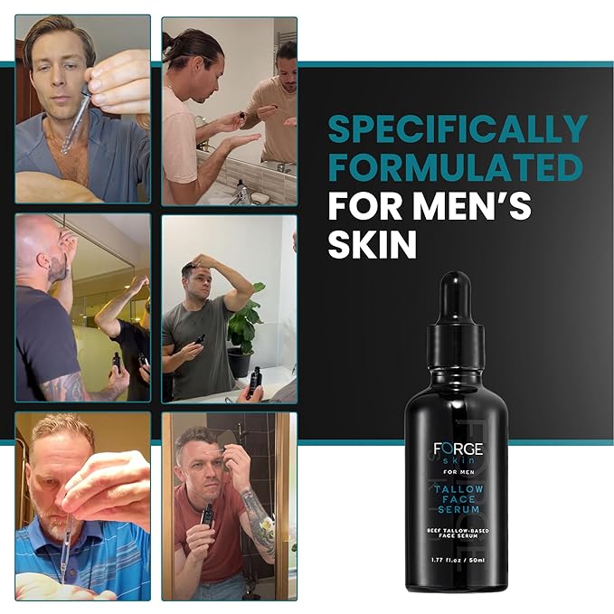 Original Forge Skin Men's Anti-Wrinkle Night Beef Tallow for Face Skin Care - 50ML | Green Tea Face Serum Brightening Serum Skincare For Men | Pore Minimizing Beef Tallow for Skin Glow and Hydration