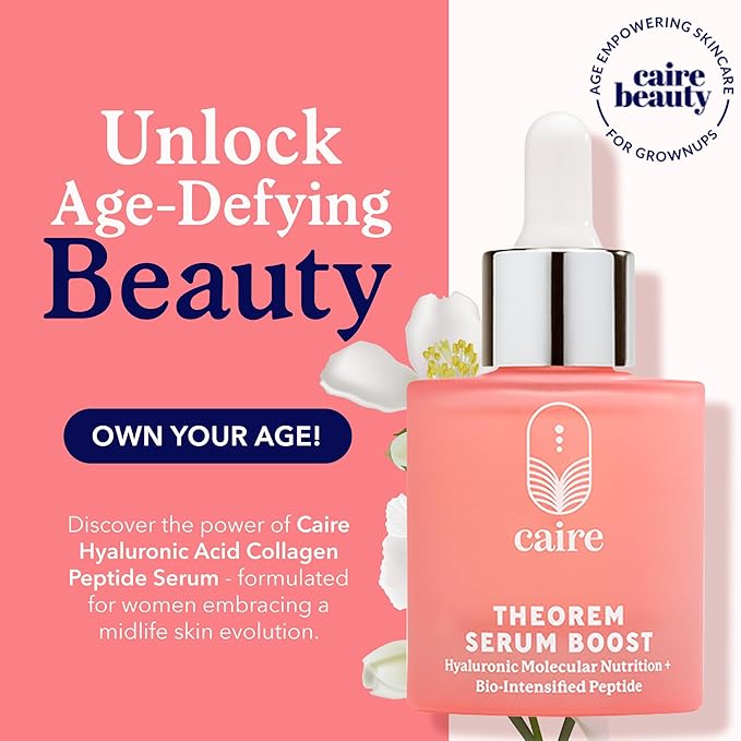 Caire ‘Own Your Age’ Hyaluronic Acid Peptide Deep Infusing Serum for Face, Eyes + Neck | Wrinkle Fighting, Collagen Generation for Women Over 40 | 30ml