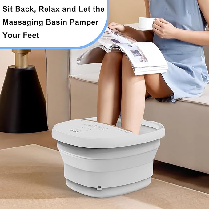 AISZG Collapsible Foot Spa Bath Massager with 6 Massage Rollers,Pedicure Foot Spa with Fast Heat and Massage,Foot Soaking Tub,Birthday Gifts for Women/Men/Mom/Her/Him, White