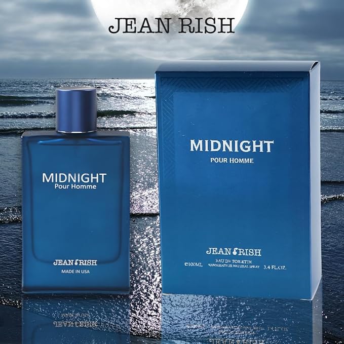 Jean Rish Midnight Pour Homme Eau De Toilette for Men (3.4 Fl Oz / 100ml) with Rosemary, Bergamot & Sea Notes - Long Lasting and Luxury Fragrance