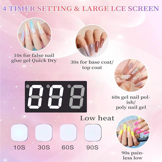 96W Rechargeable UV LED Nail Lamp,Portable Cordless UV Light for Nails with LCD Display Auto Sensor,4 Timer Setting and Smart Sensor Nail Dryer,Nail Cure Light with Removable Bottom(Colorful)