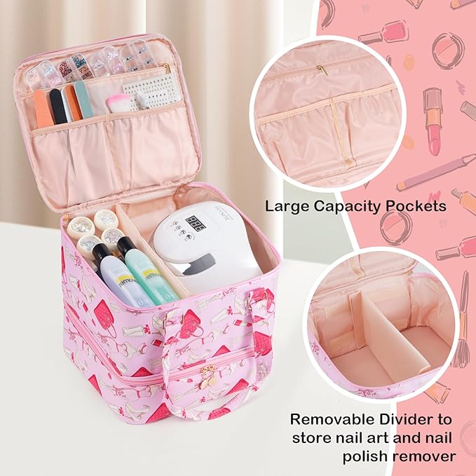 Uross Lipstick Nail Polish Organizer Bag for Teenager Girls Holds 42 Bottles Nail Polish & Nail Kit Storage Organizer Bag Nail Supplies Organizer Case for Nail Tech Gifts