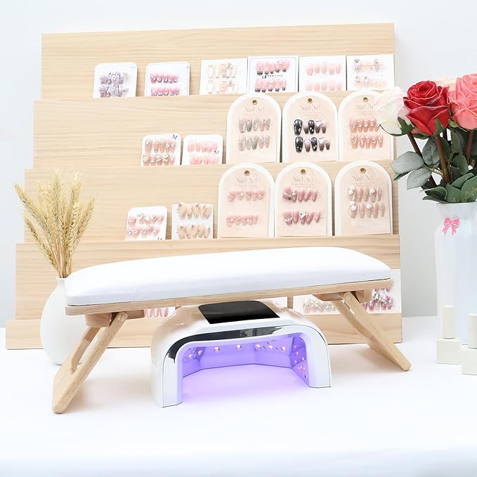 Arm Rest for Nails Tech, Professional Microfiber Leather Nail Arm Rest, Nail Pillow Rest Cushion with Soft High-Density Sponge, Solid Wood Non-slip Hand Rest Stand for Manicure Salon (White)