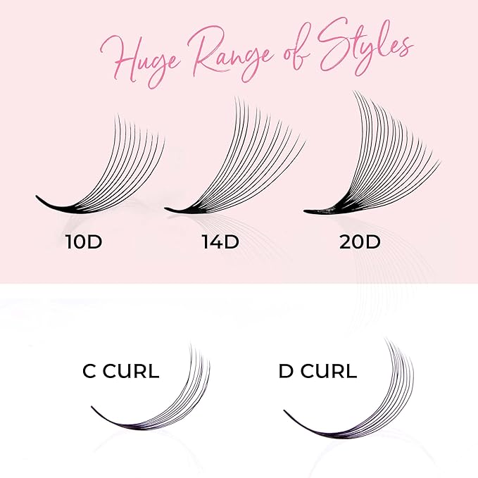 1000 Loose Premade Fans Eyelash Extensions, C Curl Volume Lashes, 10D 14D 20D-0.05 Thickness, 9-16mm Fluffy Handmade Fan Mixed Tray