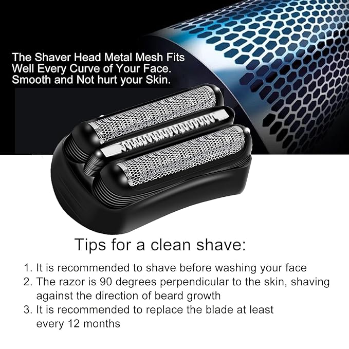 21B-Series 3 Replacement Heads Compatible with Braun Series 3 Electric Shaver for Braun S3 Foil Shaver fit for Electeic Razor 5409,3040s,300s,310s,320s,3050cc,3090cc,3010s,3030s