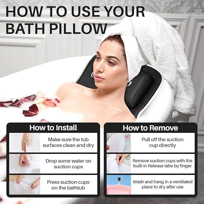 Full Body Bath Pillow Bathtub Pillows-Removable Lumbar Cushion with 17 Non-Slip Suction Cups 4D Air Mesh Fit Any Tub Luxury Bathroom Accessories-Grey