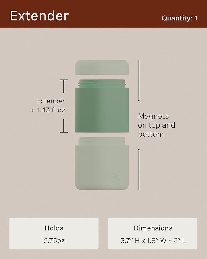 Cadence Travel Containers - Full Skincare Set - Magnetic Travel Capsules - 2 Small (0.56oz), 4 Medium Capsules (1.32oz), & Extender (1.43oz) with Multiple Labels for Better Organization - Evergreen