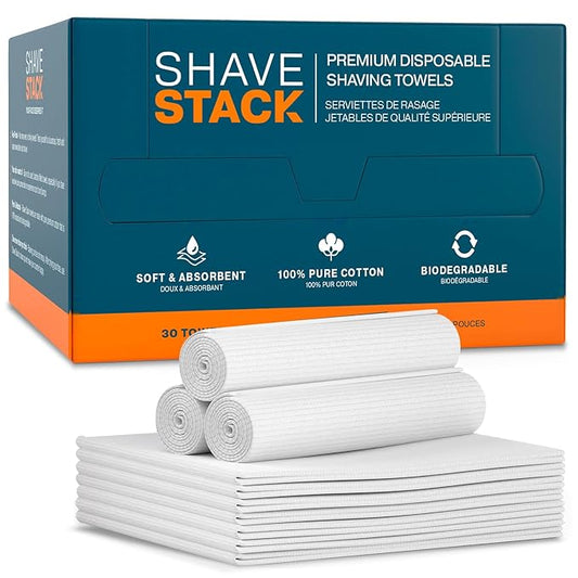 100% Cotton Shaving Towels for Men - 30 Ct, 12 x 10” - Super Soft Face Towel for Drying Face, Disposable Dry Wipes & Wash Cloths in One, Ideal Shaving Kit Accessory & Barber Supplies
