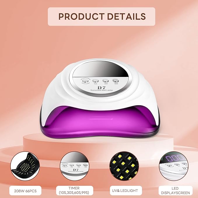 UV Nail Lamp 280W Professional LED Nail Dryer for Gel Nails with 66pcs Lamp Beads Includes 4 Timers and Automatic Sensor Ideal for Home Salon Use Fast Drying Technology for Perfect Nails