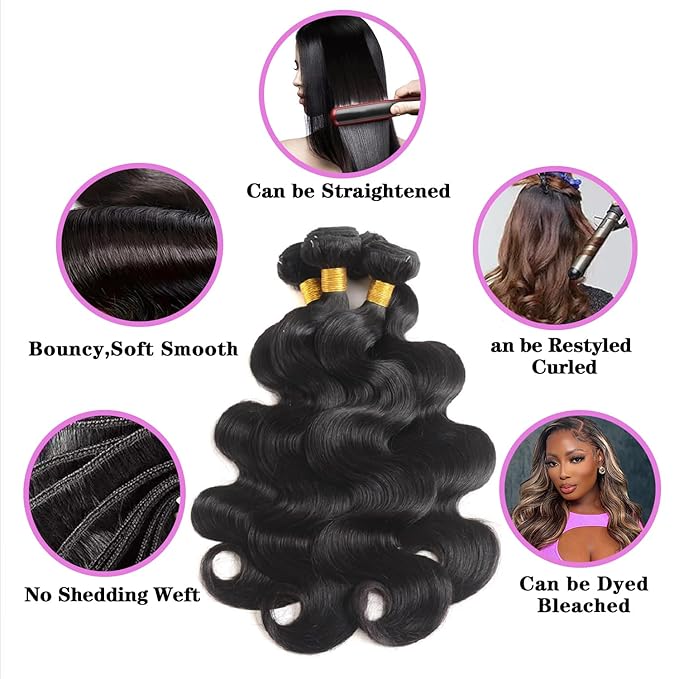 12A Human Hair Bundles 20 22 24 26 Inch Body Wave Bundles Human Hair 100% Unprocessed Brazilian Virgin Hair Body Wave 4 bundles Deals Human Hair Extensions Quick Weave for Women Natural Black